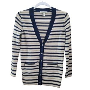 Banana Republic Extra Fine Merino Wool Navy and Cream Button-Front Sweater